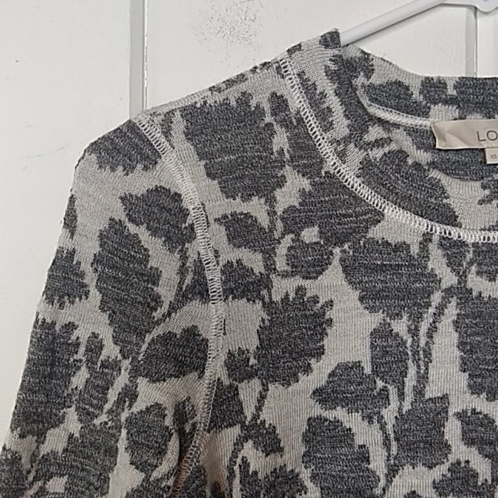 Loft White & Gray Crew Neck Wool Sweater XS - Picture 3 of 8